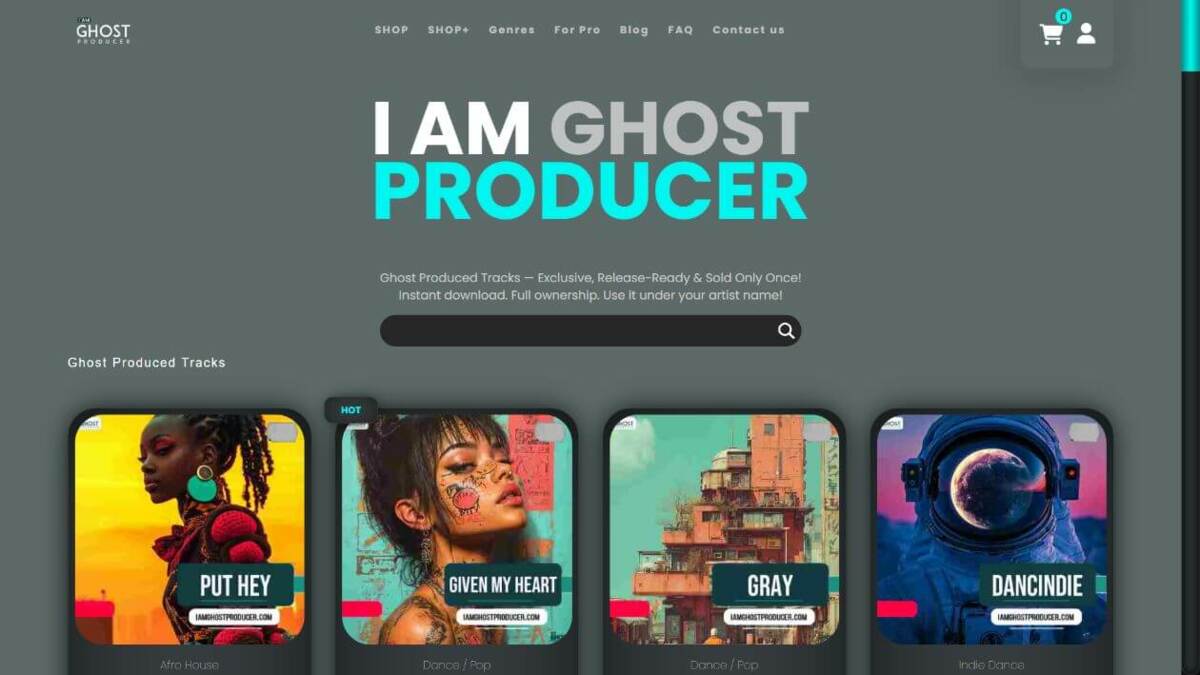 Головна сторінка музичної платформи I am Ghost Producer.