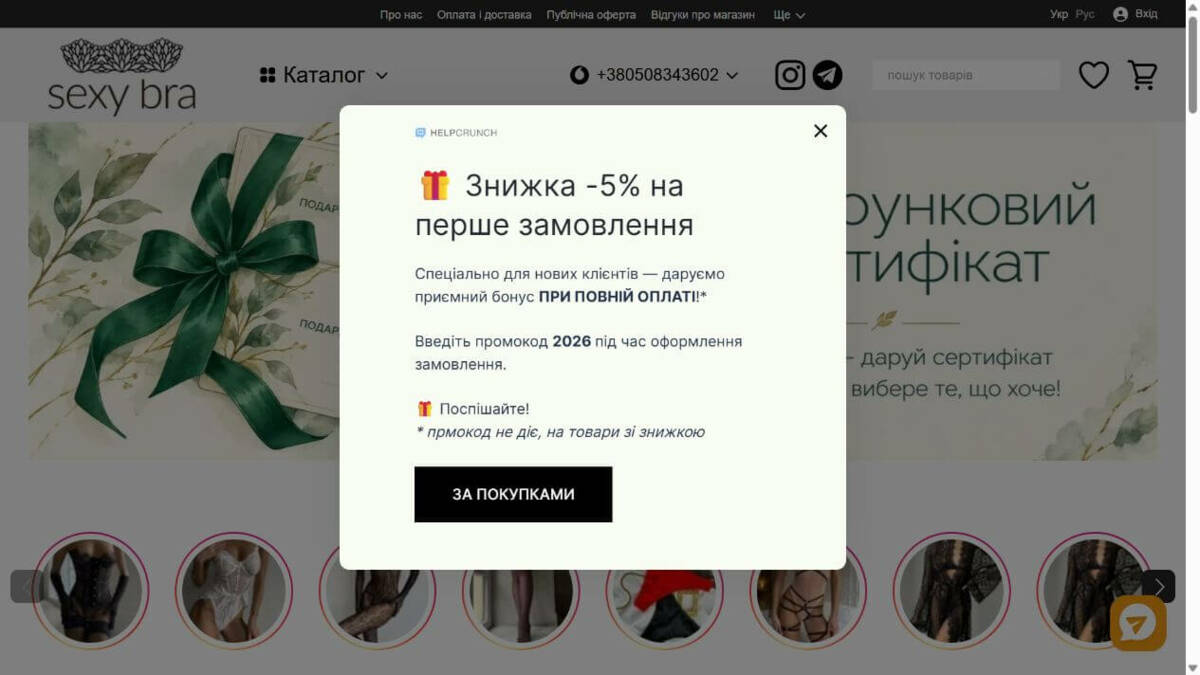 Головна сторінка інтернет-магазину Sexybra.