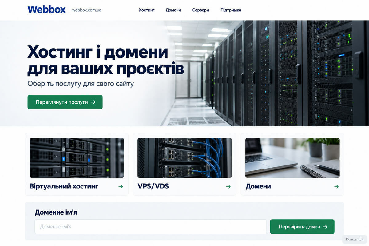 Концептуальна ілюстрація головної сторінки Webbox.